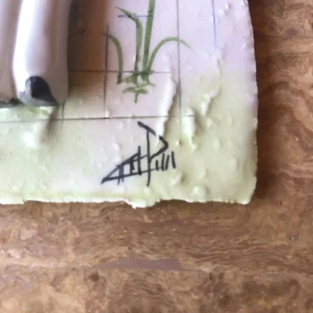 Vintage RARE Lino Zampiva Signed Ceramic Wall Plaque Italy Spaghetti Hair